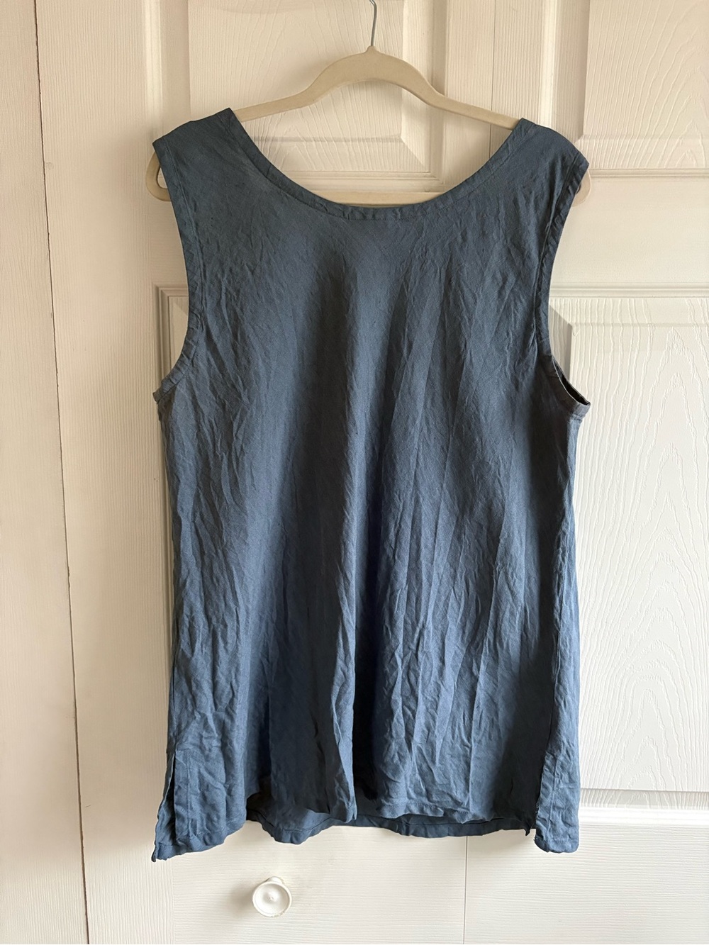 Coldwater Creek Blue 100% Linen Long Boho XL Lagenlook Tank Top Blouse Cruise - Picture 5 of 7
